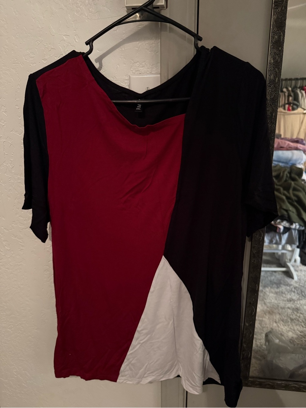 Colorblock Short Sleeve Tee - Burgundy, Black & White